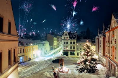 Winterlicher Marktplatz, Silvester-Feuerwerk 