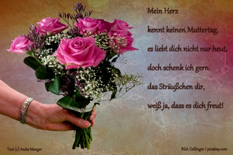Muttertagskarte mit Text von Anita Menger / Motiv Blumenstrauß