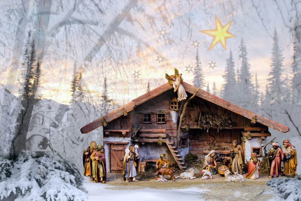 Winterliche Weihnachtskrippe